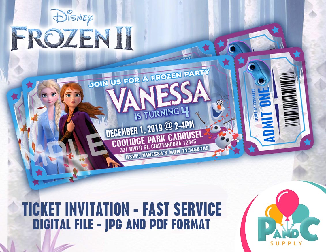 Frozen 2 ticket invitation birthday party