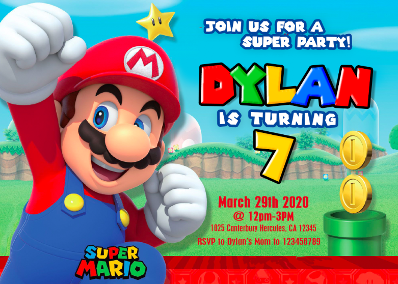 super mario party birthday invitation