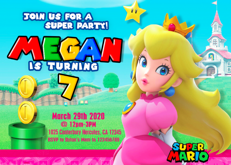 super mario party birthday invitation Peach