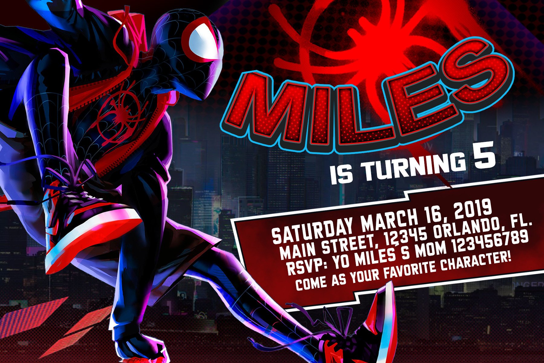 Spiderman invitation birthday party with photo - Spiderman Birthday Party Invitation. Spiderverse - Miles Morales