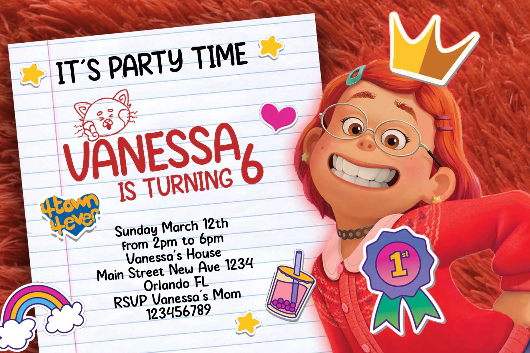 disney pixar turning red birthday party invitation 1
