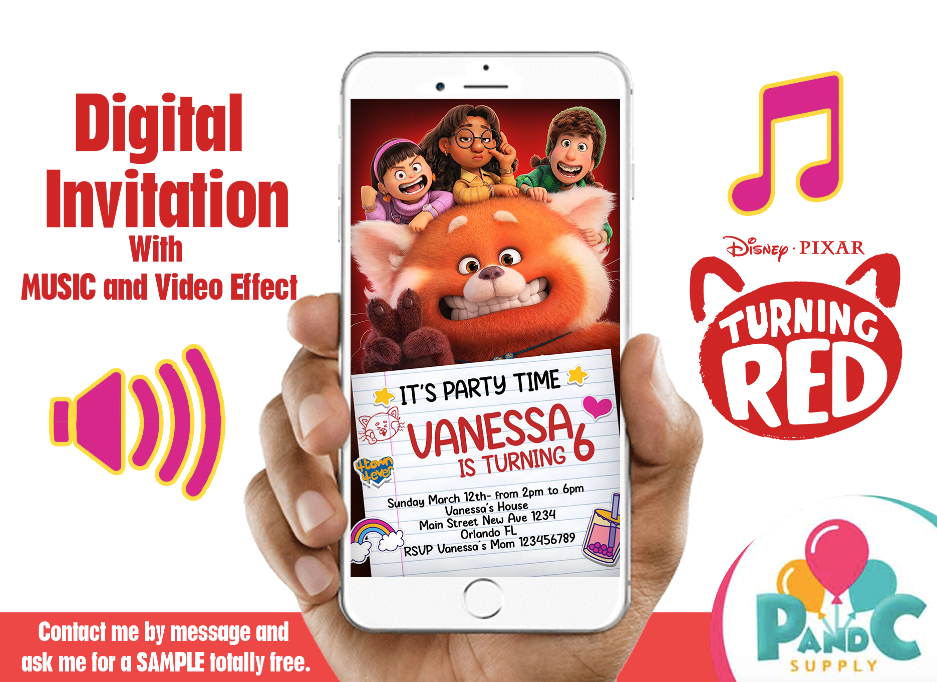 disney turning red digital invitation birthday party 3