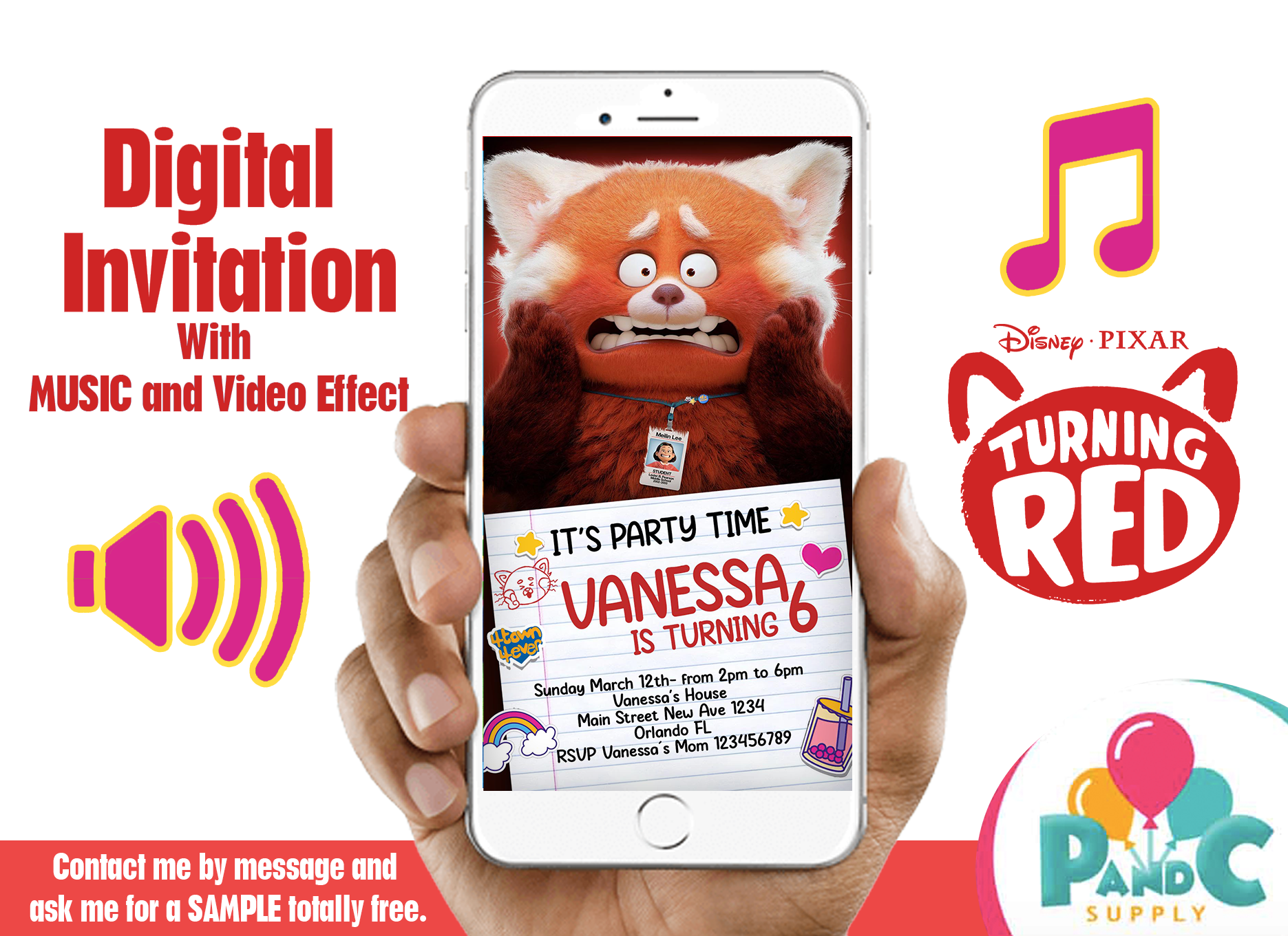 disney turning red digital invitation birthday party