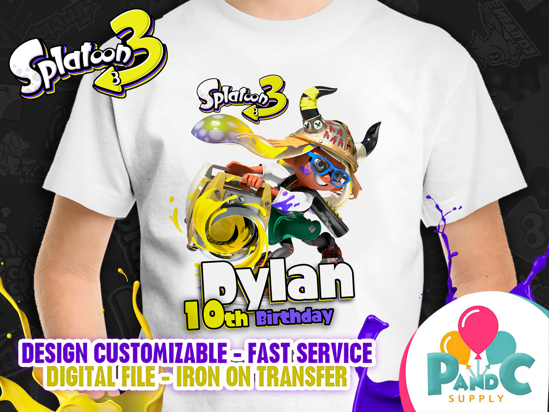 Splatoon 3 T-shirt birthday party nintendo party and craft supplies