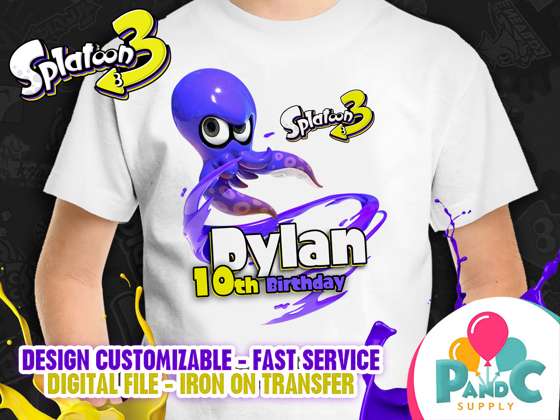 Splatoon 3 T-shirt birthday party nintendo party and craft supplies