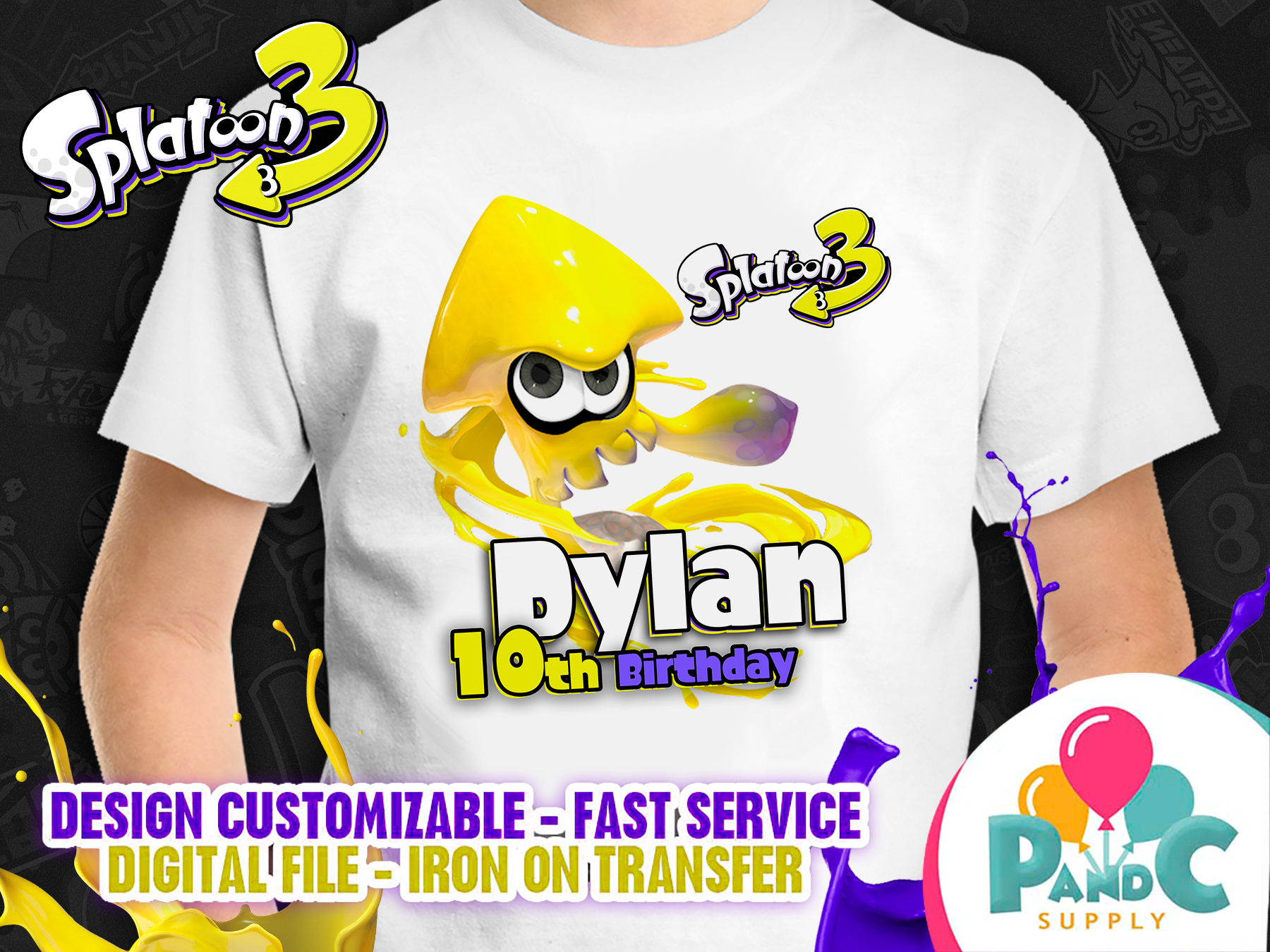 Splatoon 3 T-shirt birthday party nintendo party and craft supplies
