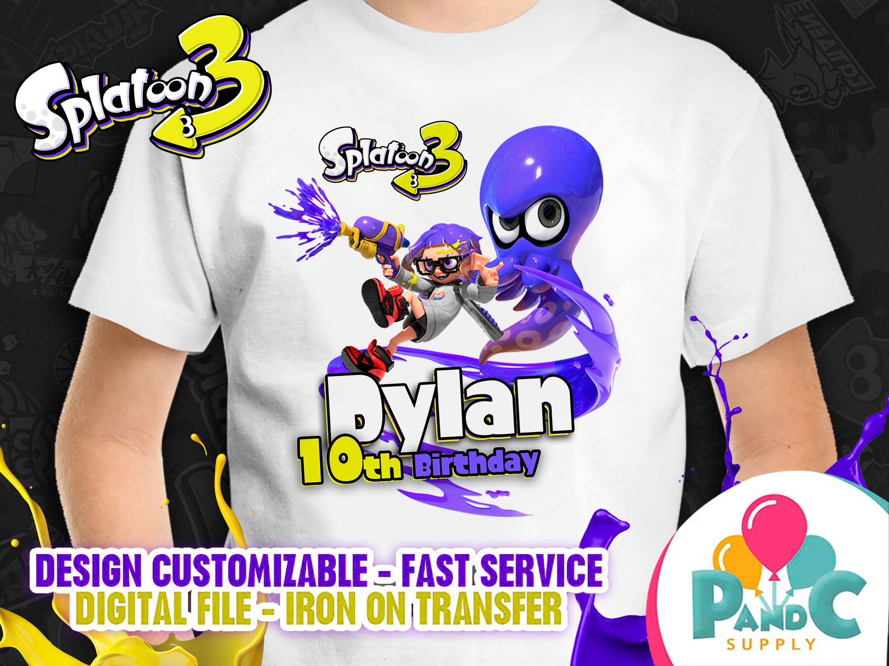 Splatoon 3 T-shirt birthday party nintendo party and craft supplies