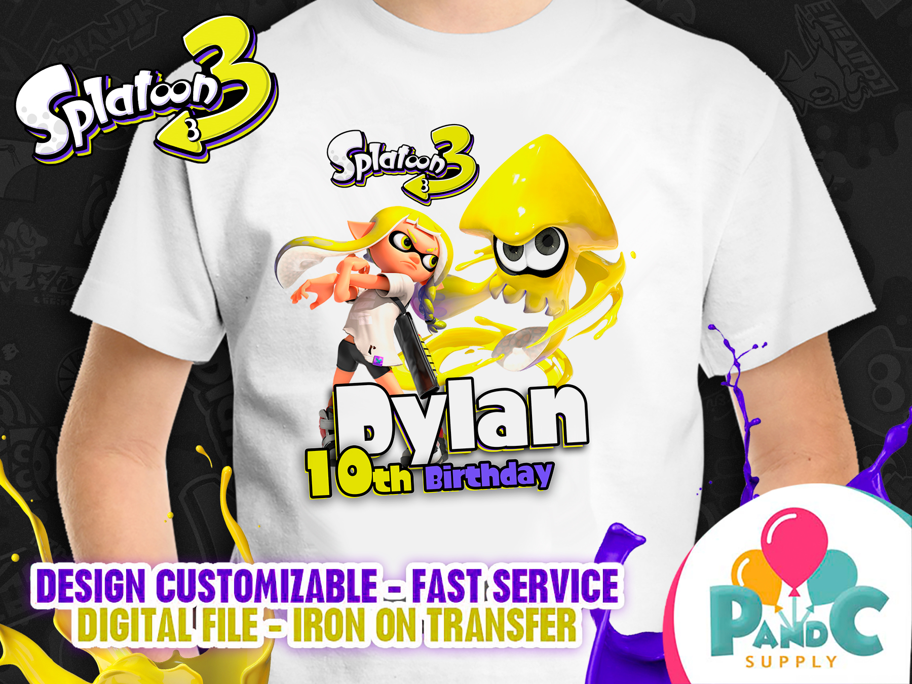 Splatoon 3 T-shirt birthday party nintendo party and craft supplies