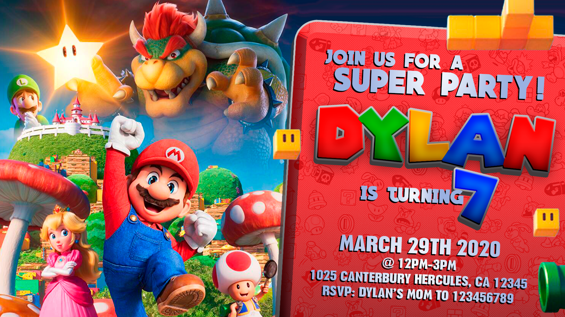 Super Mario Movie Invitation Birthday Party