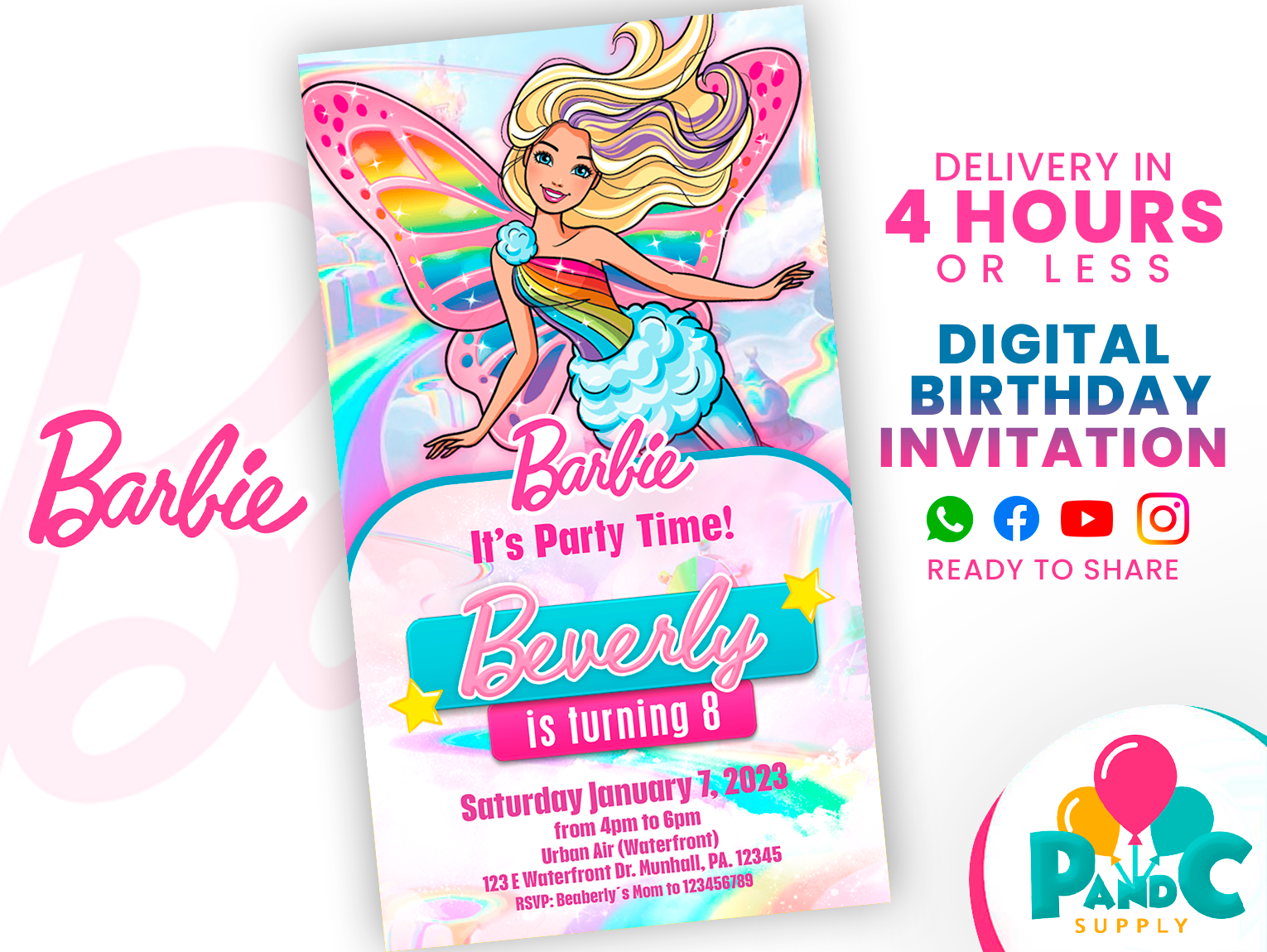 barbie fantasy birthday invitation party