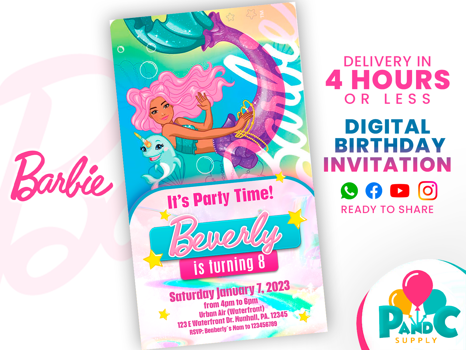 barbie fantasy birthday invitation party
