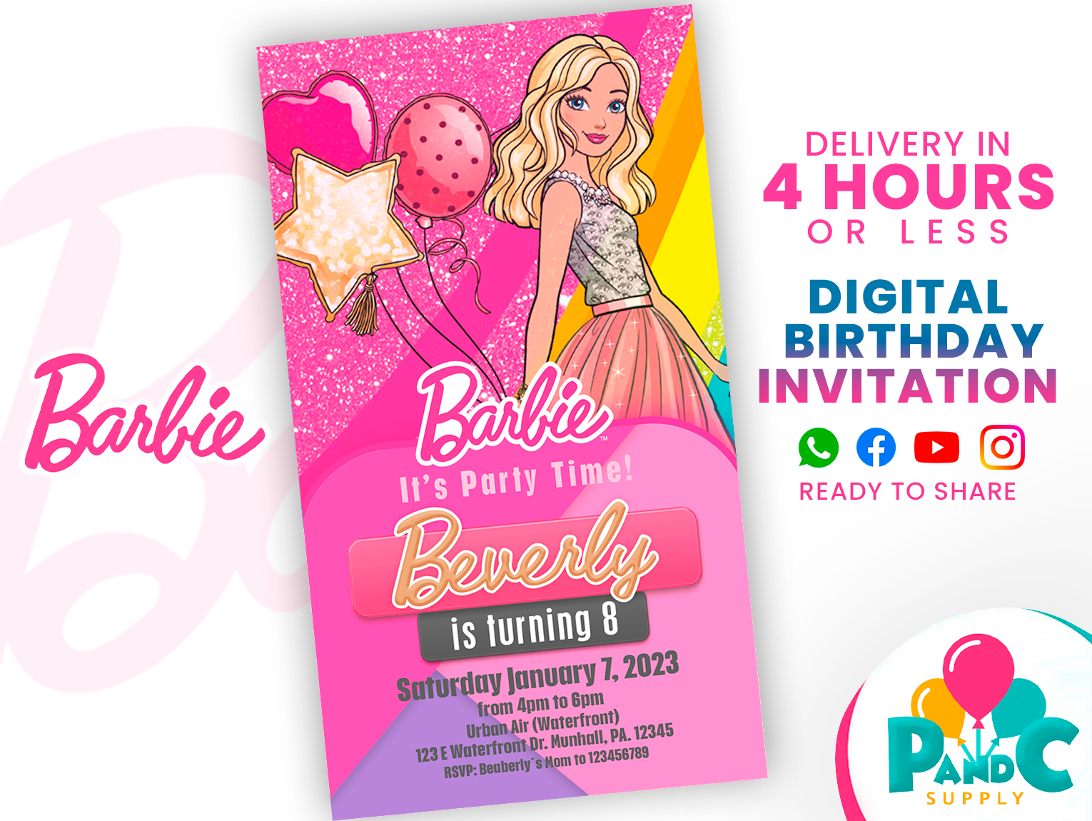 barbie fantasy birthday invitation party