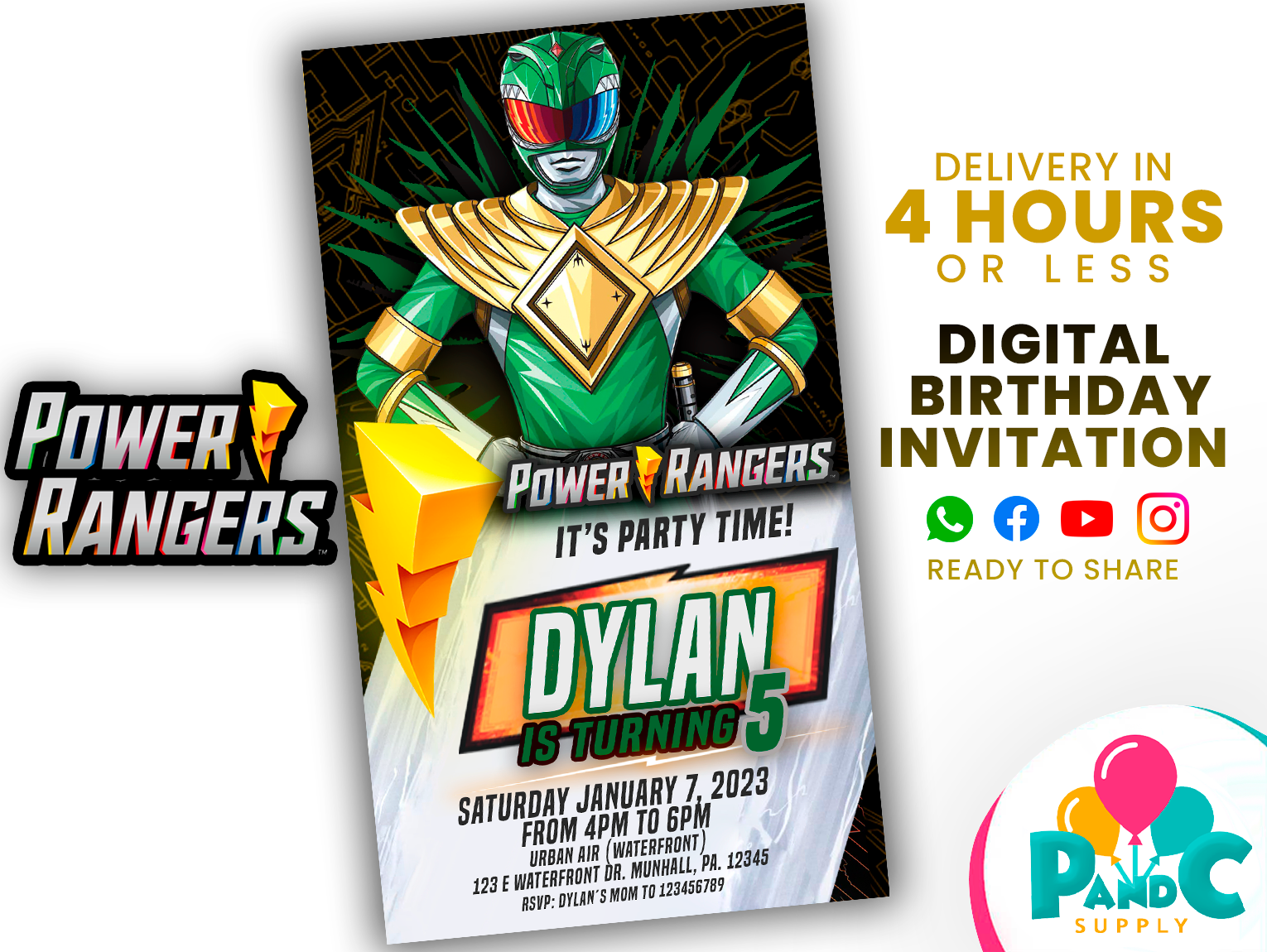 Power-rangers-Green-Ranger-invitation-birthday-party