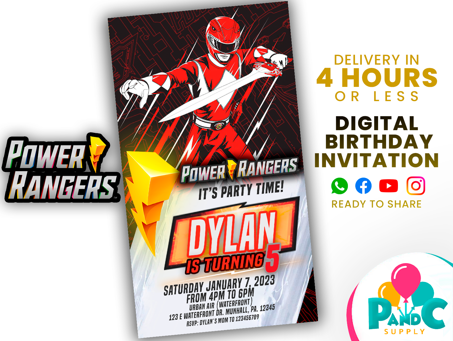 Power-rangers-red-Ranger-invitation-birthday-party-2