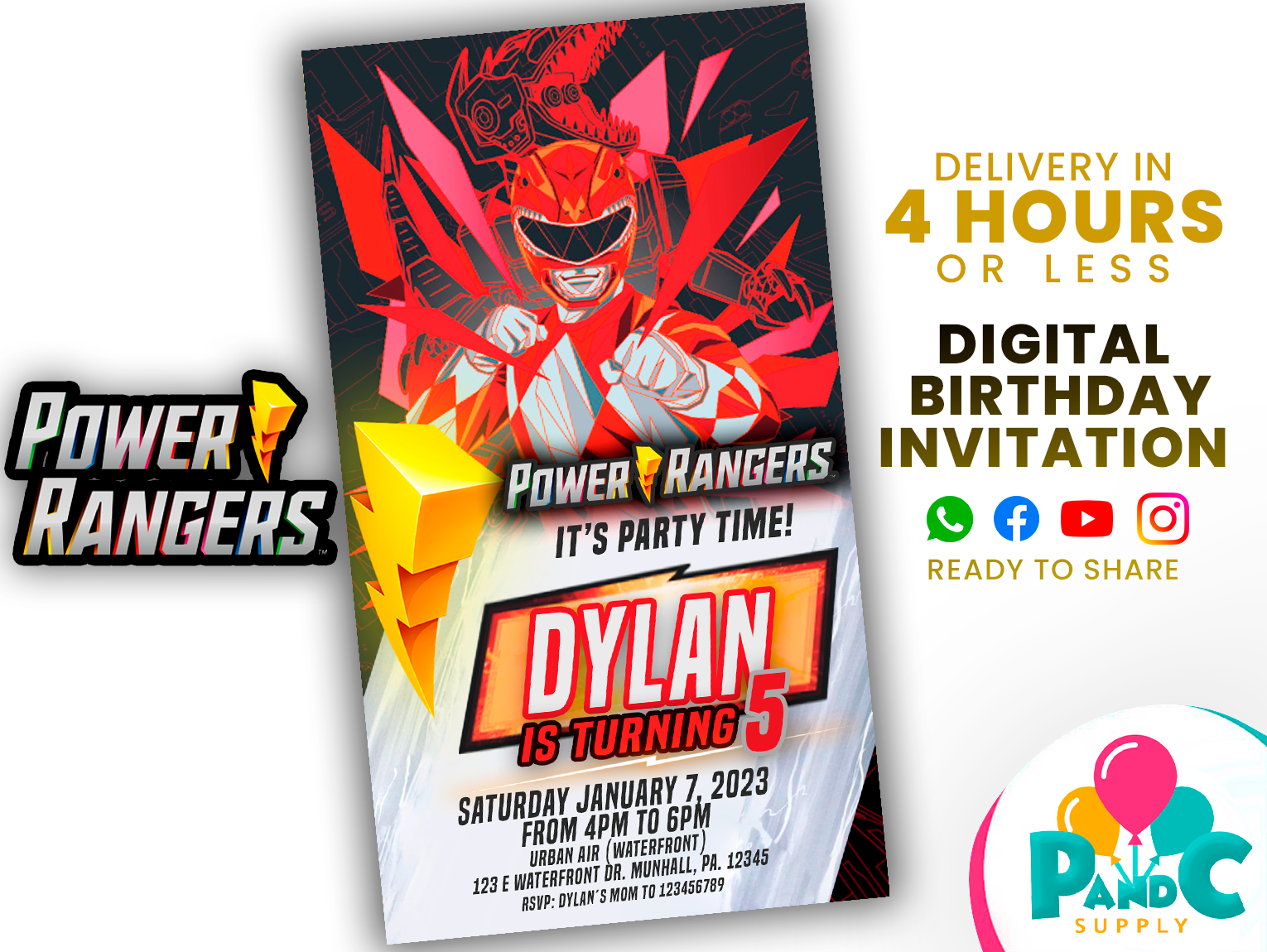 Power-rangers-red-Ranger-invitation-birthday-party-2