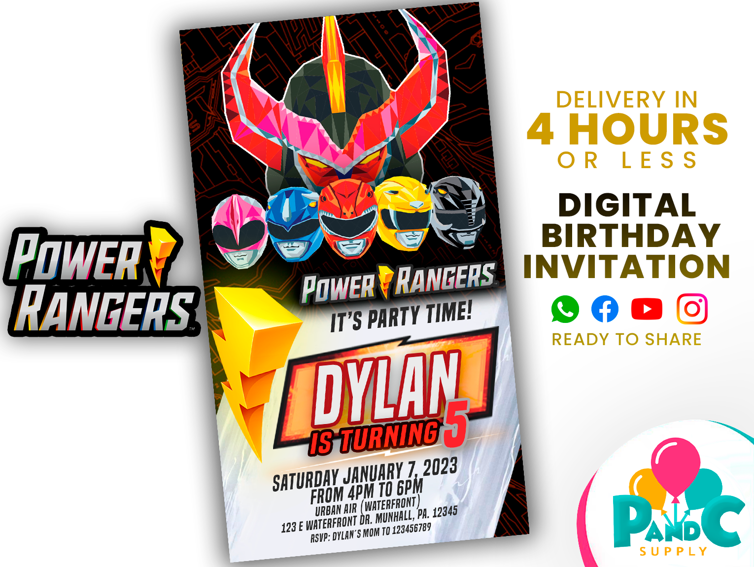 Power rangers zord invitation-birthday-party-1