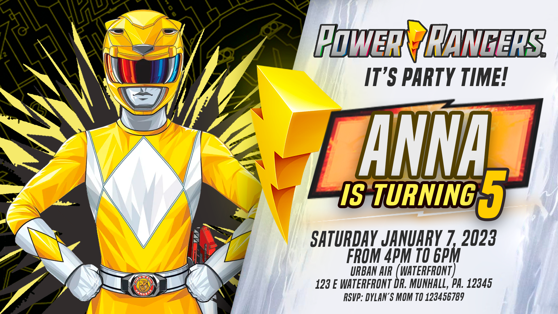 Power-rangers-yellow-Ranger-invitation-birthday-party-1
